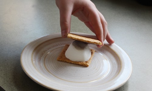 melted marshmallow topped with Nutella and graham cracker