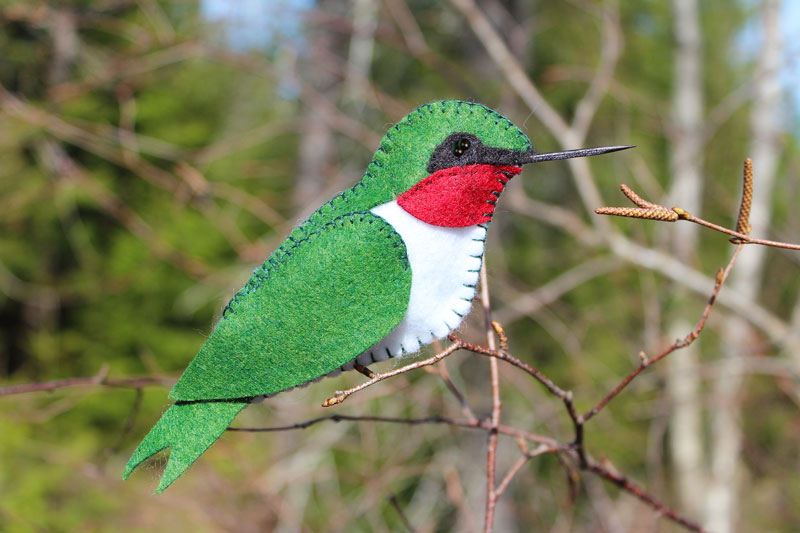 Ruby Throated Hummingbird Felt Ornament