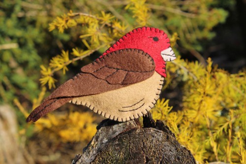 Friendly house finch felt ornament