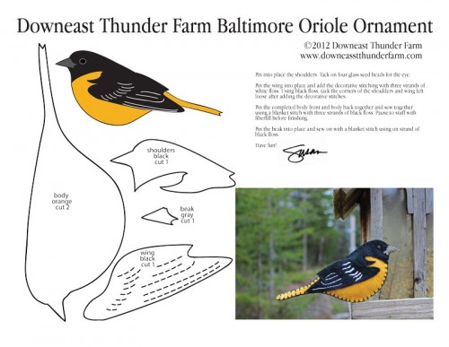 Baltimore Oriole Free Felt Ornament Pattern