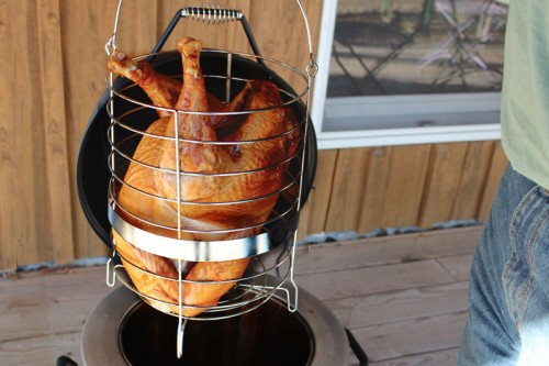 turkey coming out of the smoker