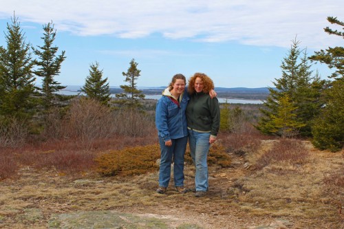 mother daughter picture with Cadillac Mountain the background