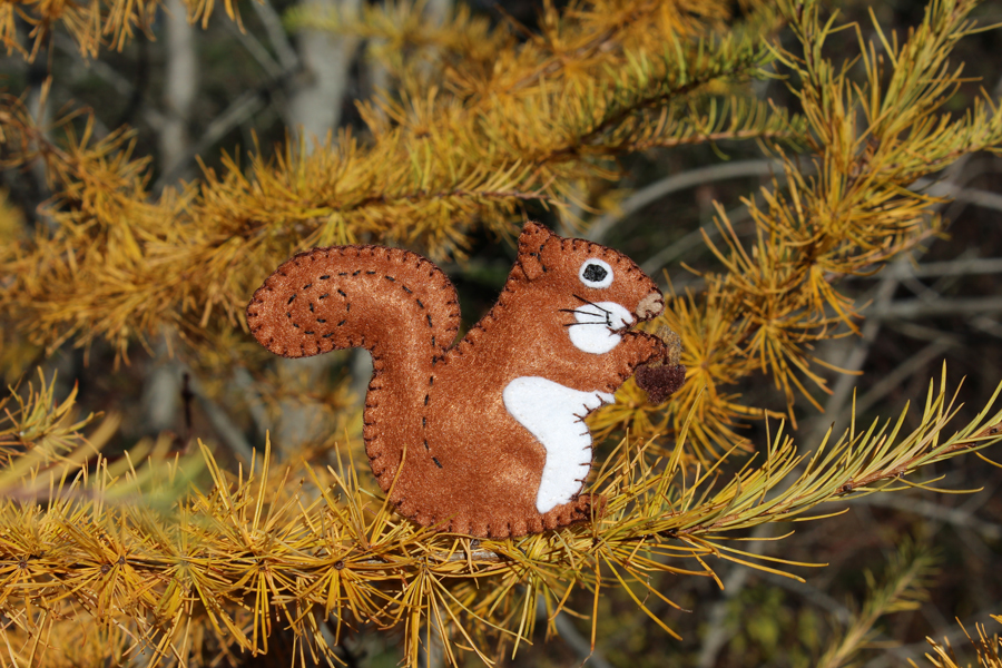 Squirrel Christmas Ornament, Handmade Felt Christmas Ornament