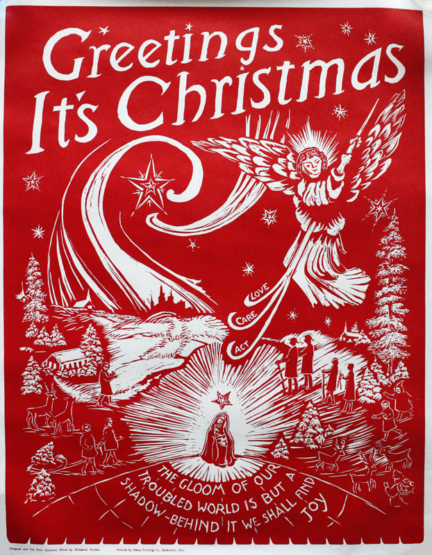 elizabeth stroble linoleum block print christmas poster