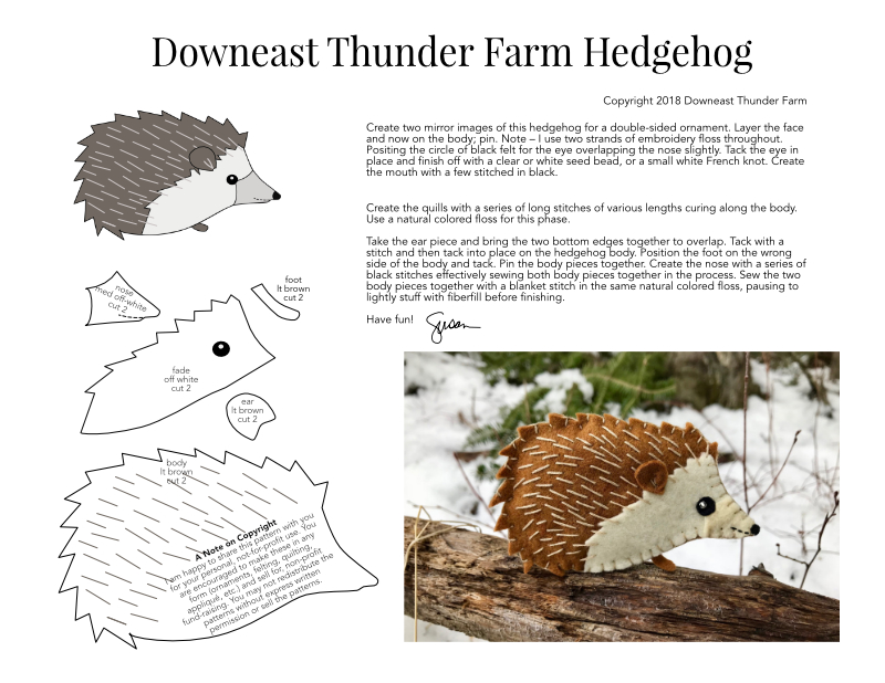Printable Hedgehog ornament from Downeast Thunder Farm
