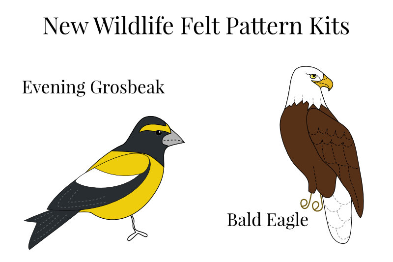 New to the SHOP: Bald Eagle, Evening Grosbeak, Felt and Beads