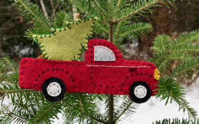 Vintage Red Truck with Christmas Tree