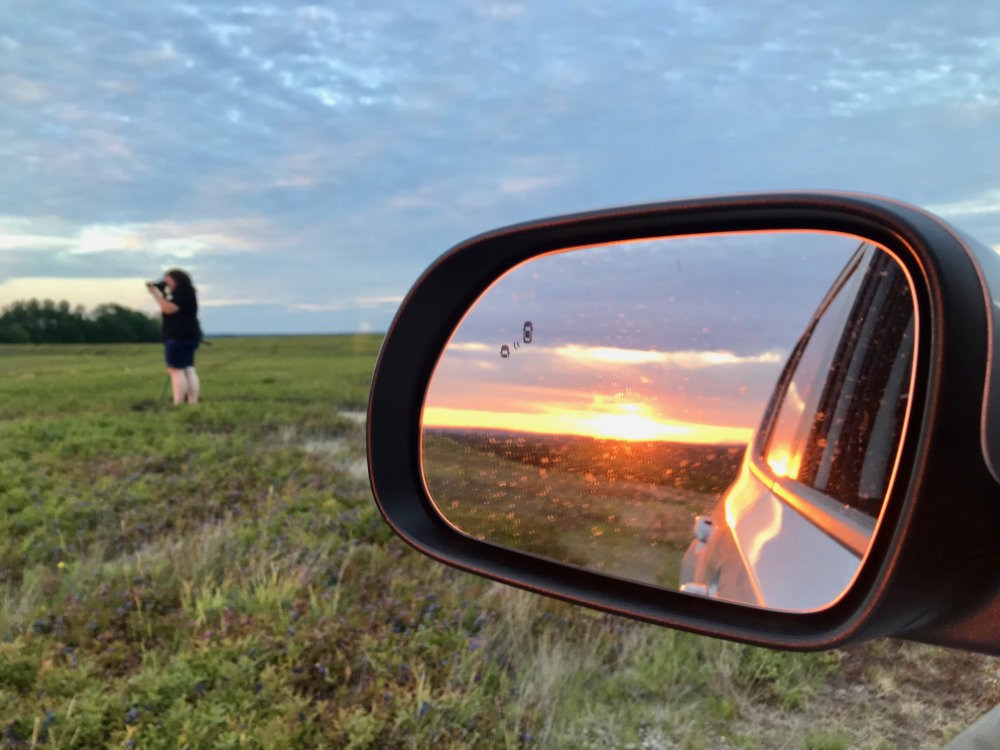 sunset in rearview