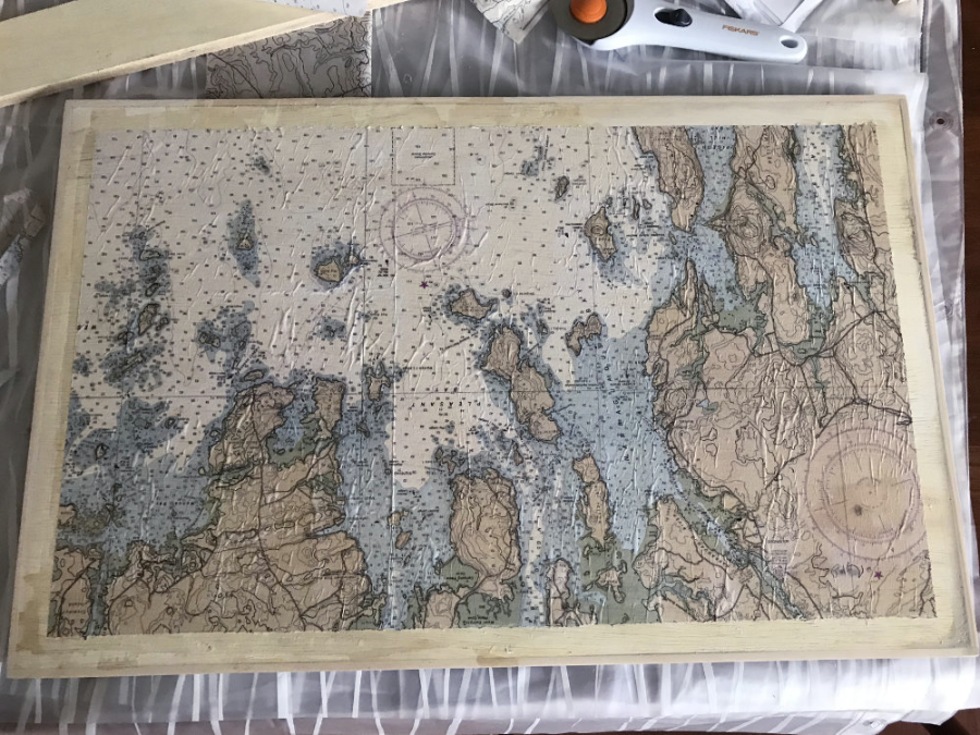 decoupage nautical chart on wood