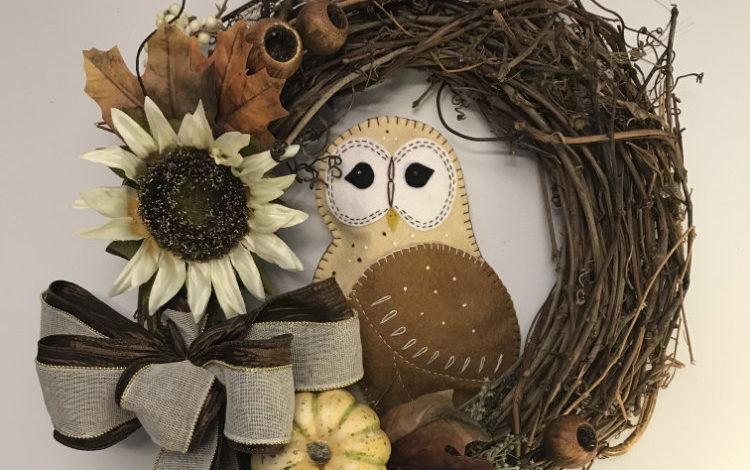 An Autumn Joyful Owl Wreath from Downeast Thunder Farm