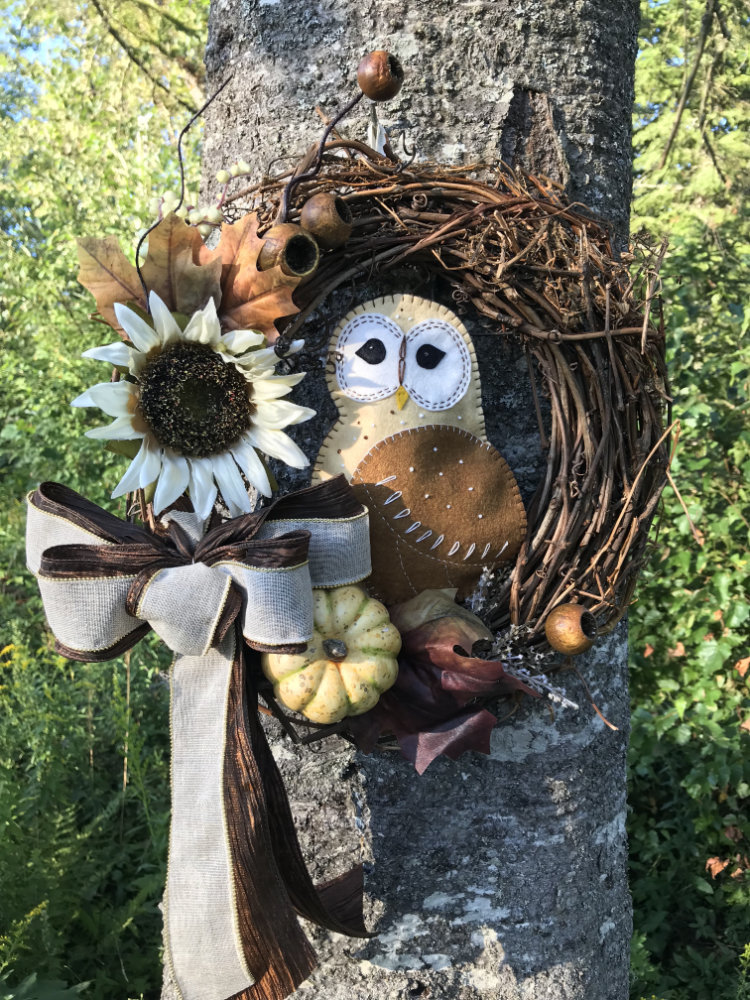 An Autumn Joyful Owl Wreath from Downeast Thunder Farm