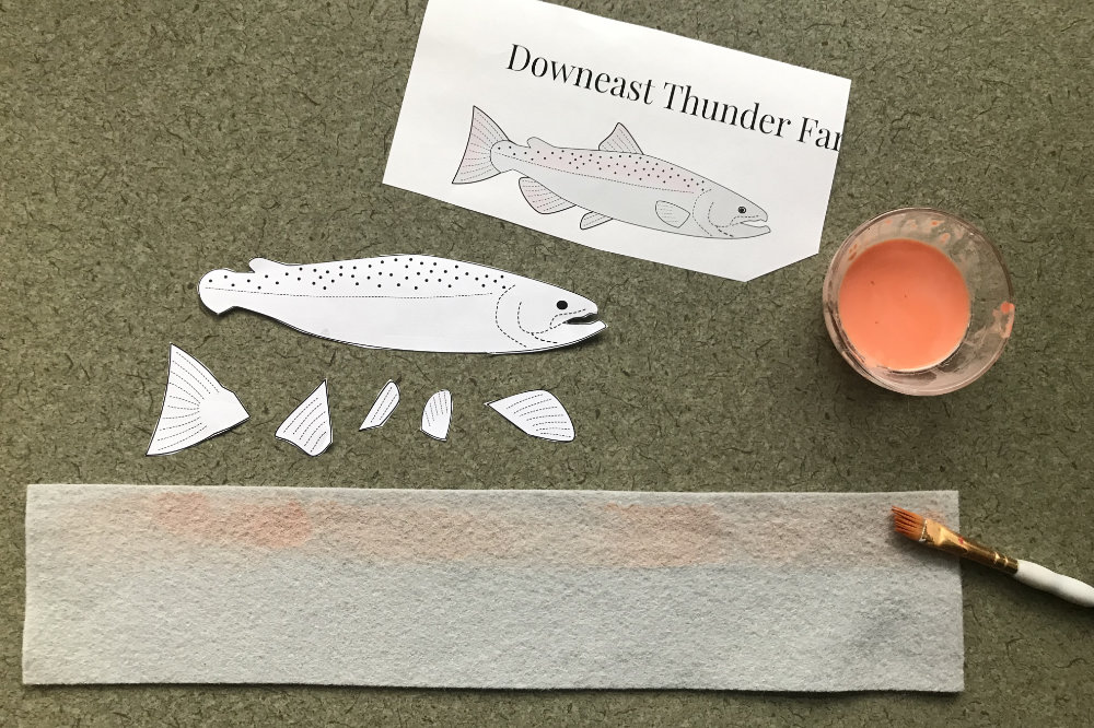 painting felt for a chinook salmon felt pattern