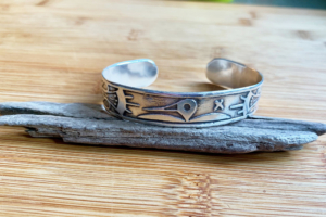 silver embossed bangle bracelet cuff