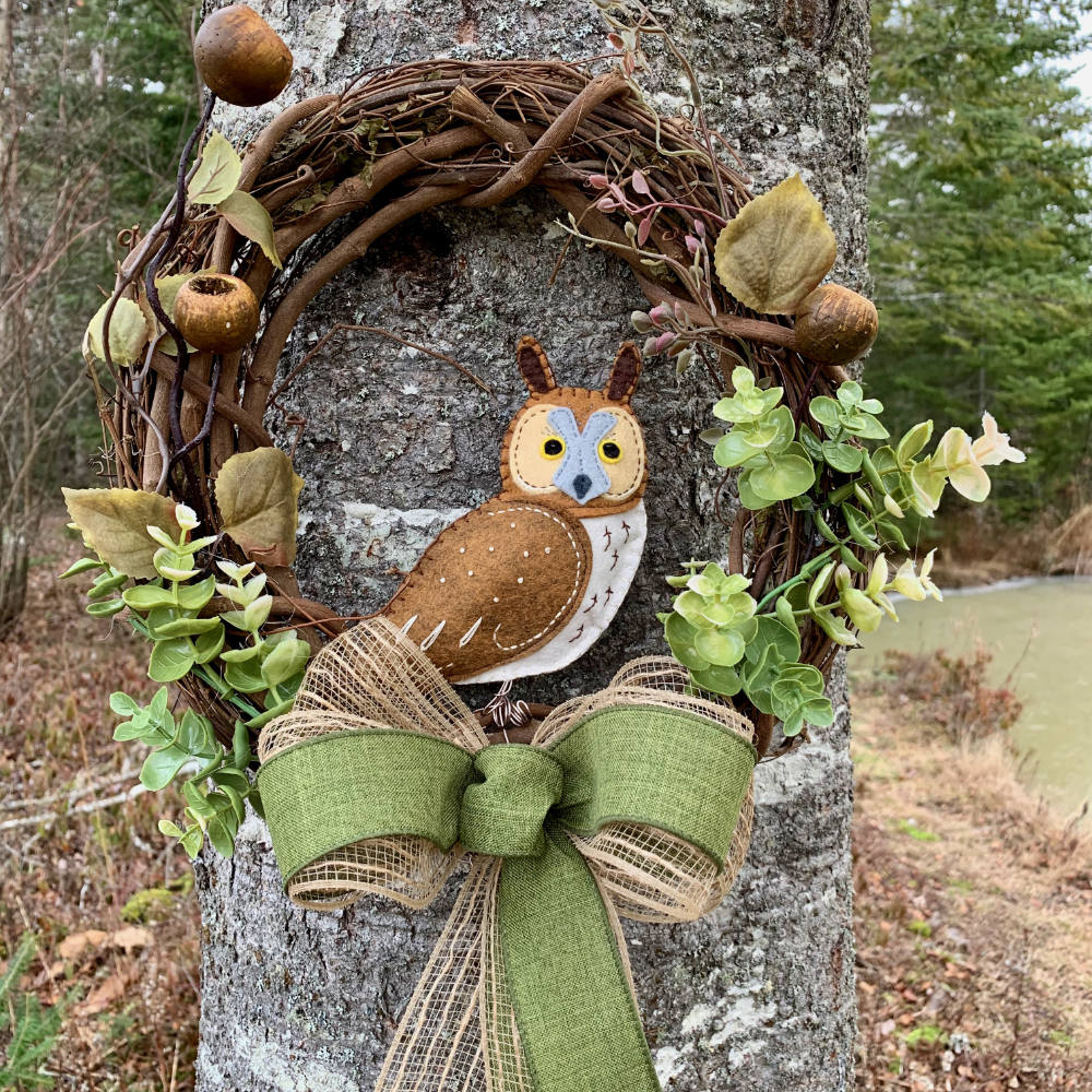 long-earred owl wreath
