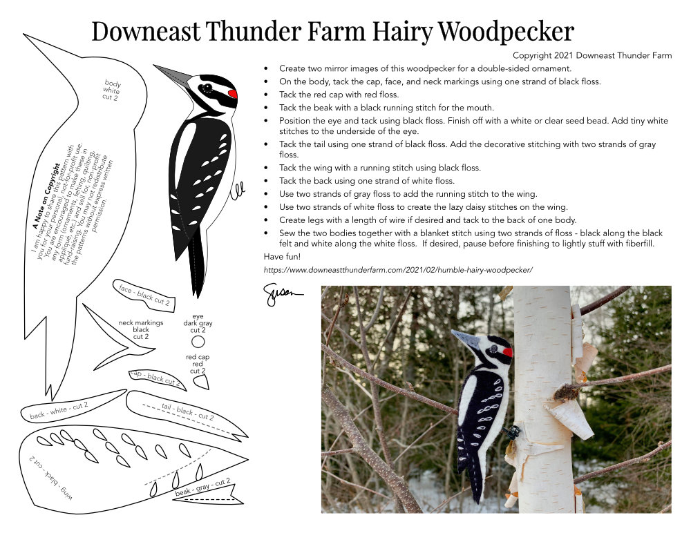 Hairy Woodpecker Felt Pattern
