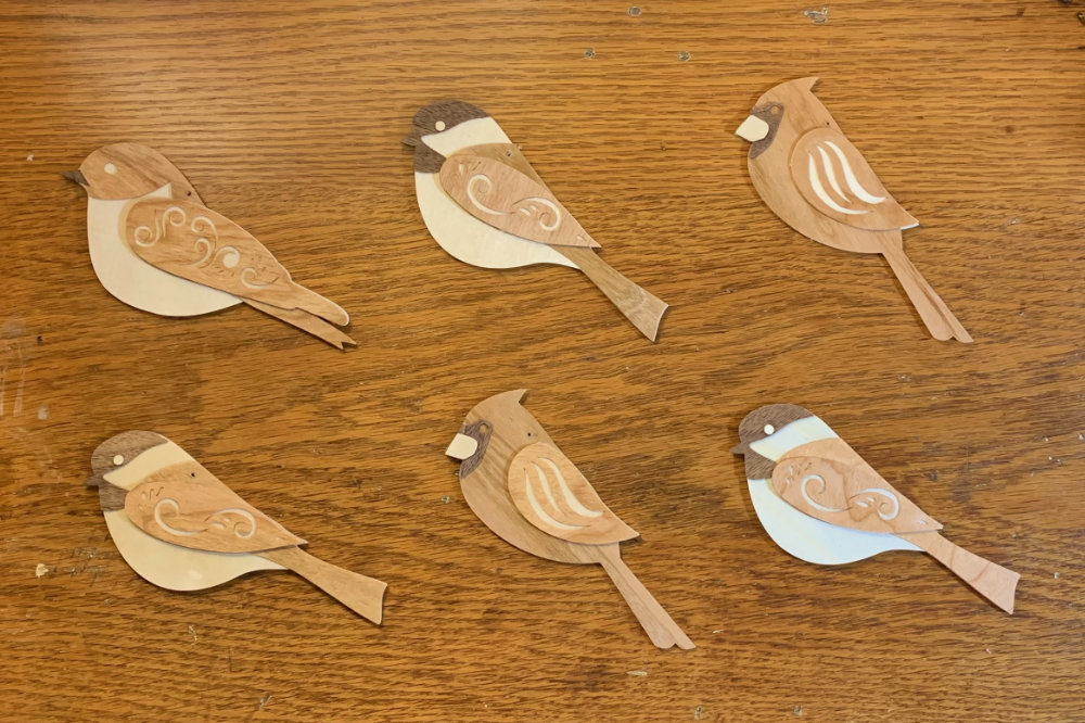 wood veneer birds