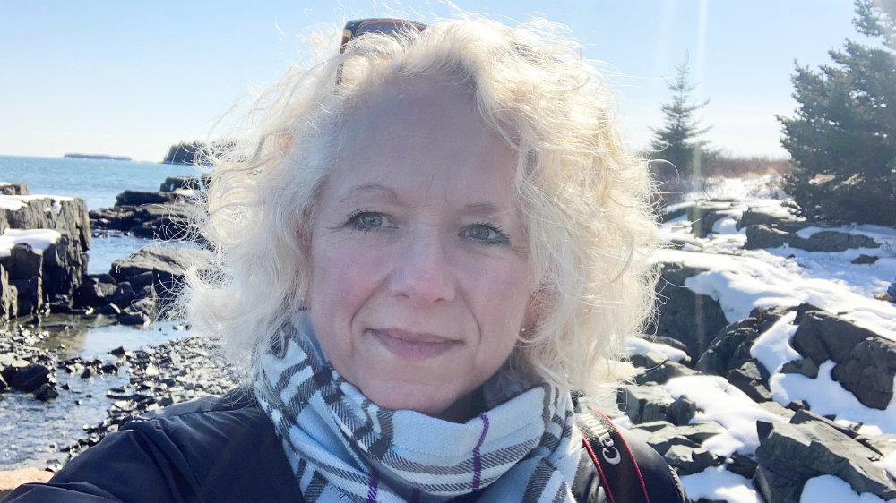 selfie on a winter maine beach