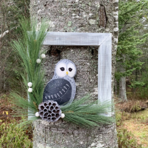 square joyful owl wreath from Downeast Thunder Farm