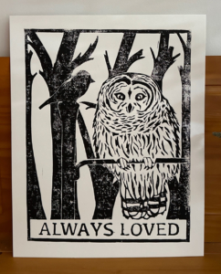 owl linoleum block print