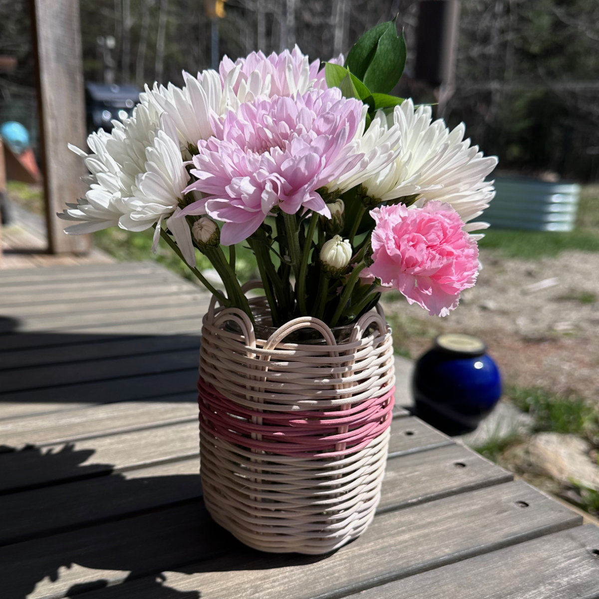 basket making basket with jar