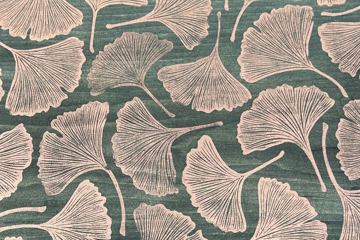 ginkgo linoleum block print step stool